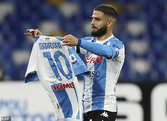 Naples, Italy. 07th Nov, 2021. Napoli's forward Lorenzo Insigne. Napoli's  players during the match pay tribute to Diego Armando Maradona with a  celebratory shirt. during SSC Napoli vs Hellas Verona FC, italian