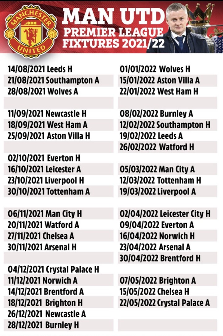 Manchester United Schedule 2022 2021/2022 Epl Fixtures Have Been Released, City Travel To Spurs On First  Day| All Football