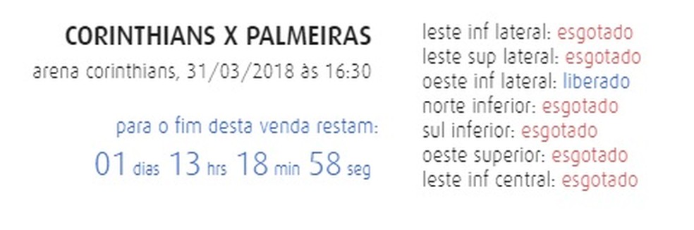 Corinthians abre vendas de ingressos para Dérbi no Paulista