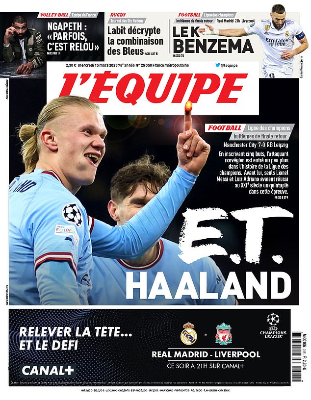 Haaland gets second 10/10 rating from L'Equipe this season after 5