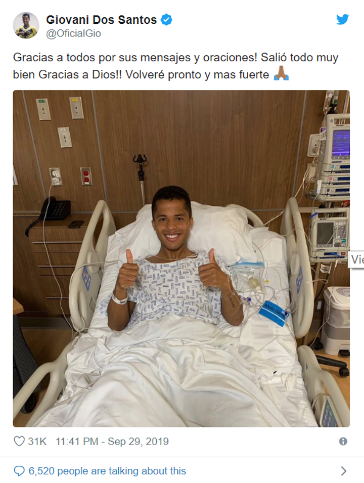 Smiling Dos Santos Thanks Fans After Successful Surgery Follows Horrific Injury All Football