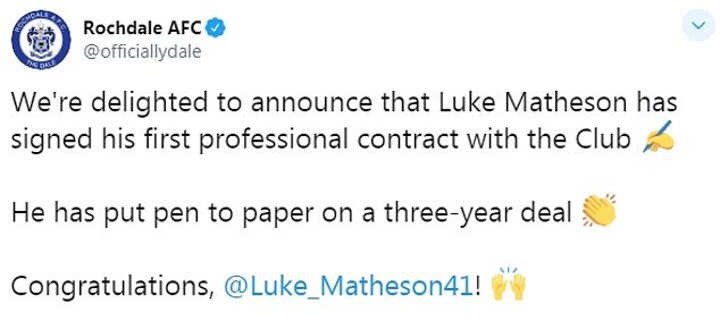 Rochdale Teenager Luke Matheson Signs First Professional Contract All Football