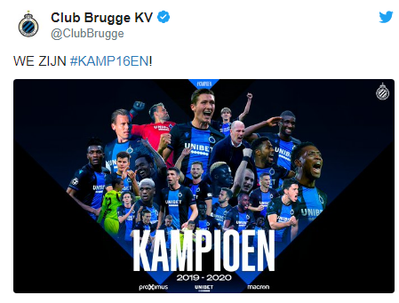 OFFICIAL: Belgian league declared over and Club Brugge announced as  champions