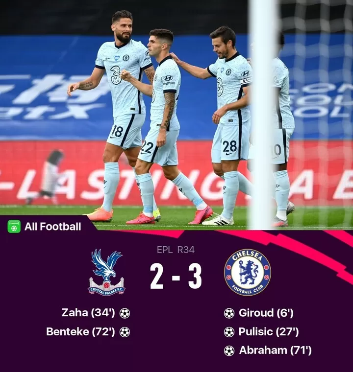 Palace 2 3 Chelsea Blues Survive Scare To Move To Third In 5 Goal Thriller All Football