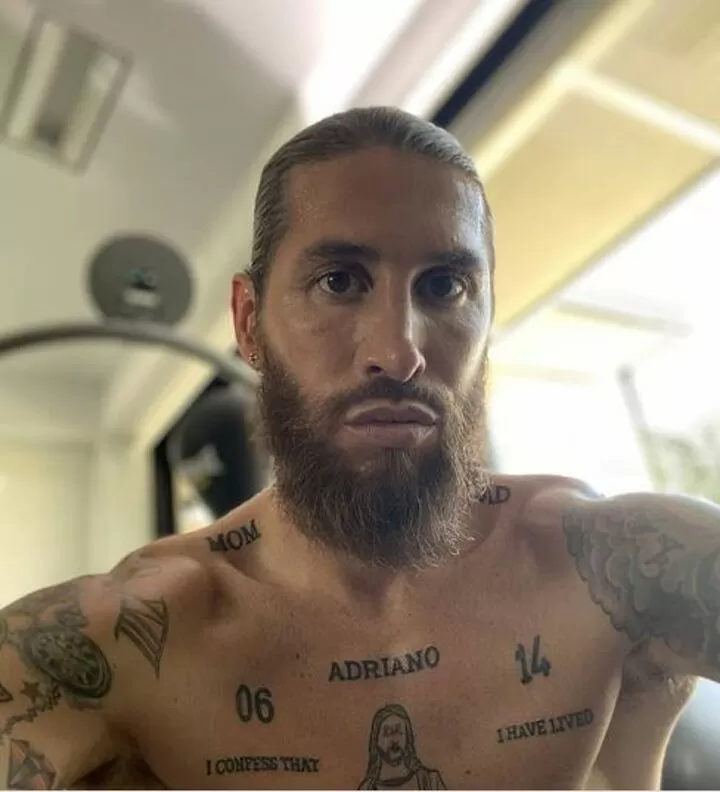 Sergio Ramos Has His Chest Tattooed With The Name Of Adriano His Fourth Son All Football