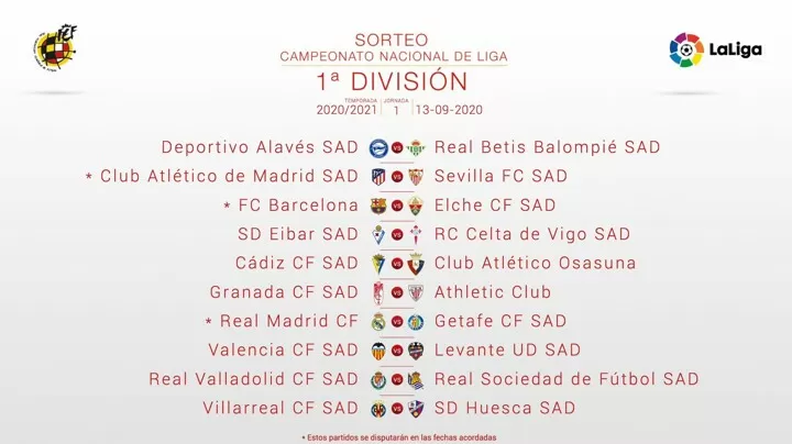 2020 21 La Liga fixtures revealed El Clasico on Oct 25 Apr 11