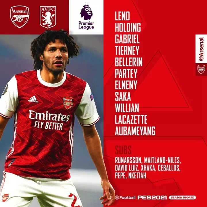 Arsenal Vs Aston Villa Line Ups Aubameyang Starts As Saka In Luiz Benched All Football
