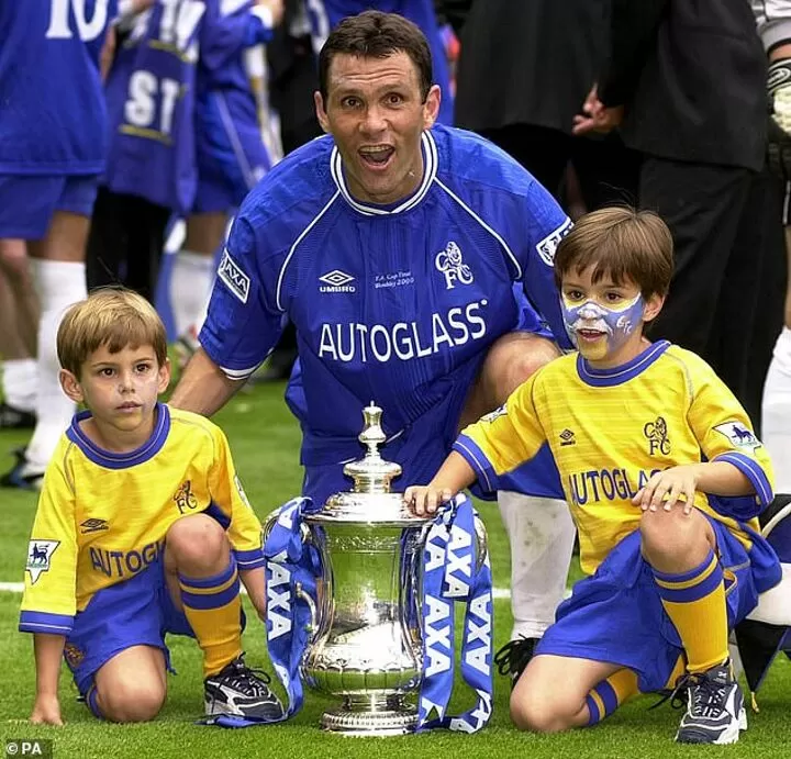 Gianfranco Zola of Chelsea celebrates after the AXA FA Cup Final