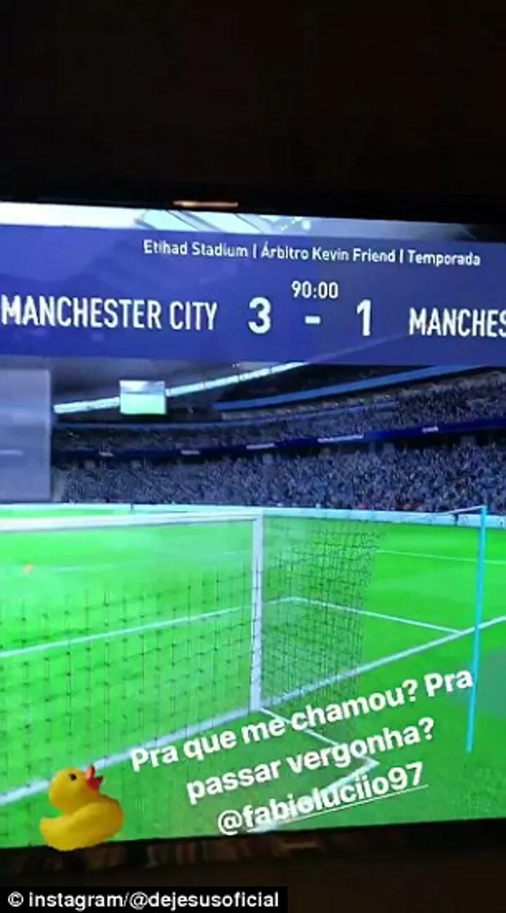 Gabriel Jesus Beats Rivals Man United 3 1 On Fifa After Being Left