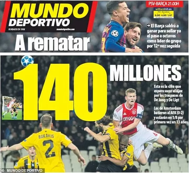 Barca City Targets Frenkie De Jong De Ligt Can Leave Ajax For 140m Md All Football