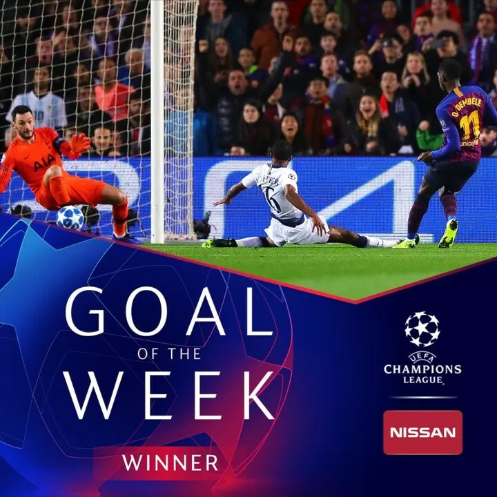 Dembele S 50 Metre Messi Like Solo Goal Vs Tottenham Named Ucl Goal Of The Week All Football