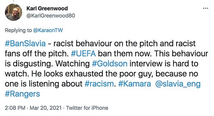 Slavia Prague ultras target Rangers star Glen Kamara with disgusting racist  banner