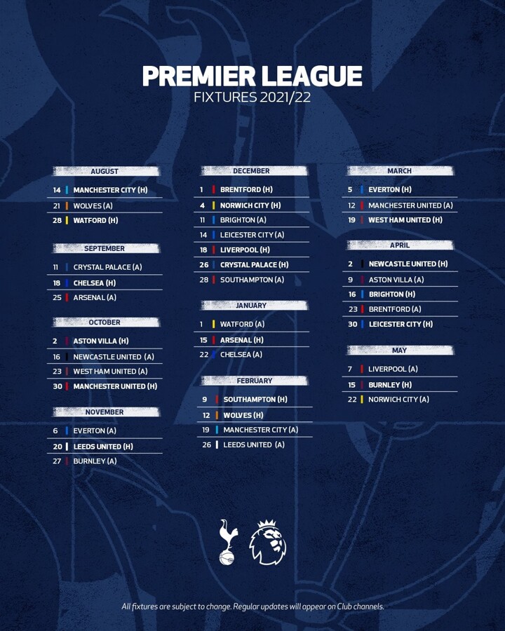 CHAMPIONSHIP FIXTURES 2021/2022