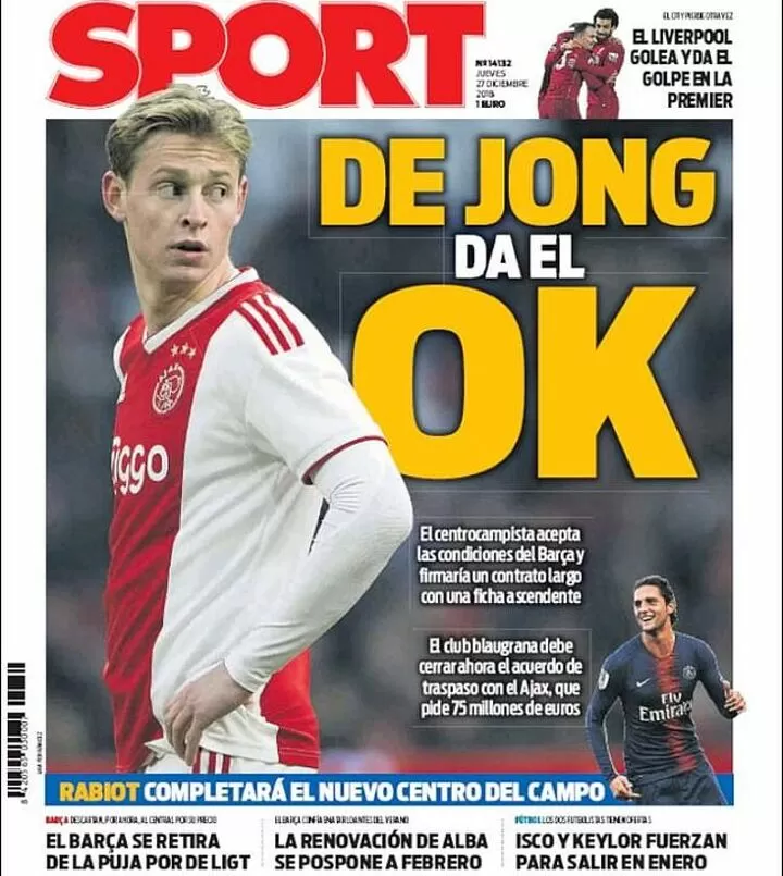 De Jong Agrees Barca Switch As They Now Try To Convince Ajax To Lower 70m Fee All Football