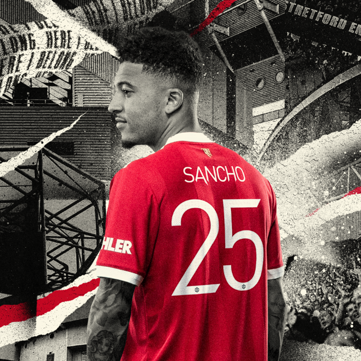 Manchester United SANCHO 25 ユニフォーム 2021-22 Manchester United Home Shirt Sancho #25 - 8/10 - (L)