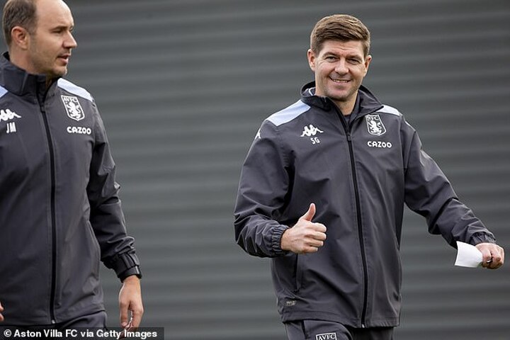 Gerrard takes charge of his FIRST training session as Aston Villa