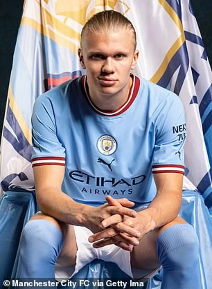 Manchester City striker Erling Haaland sitting in the stadium 2K wallpaper  download