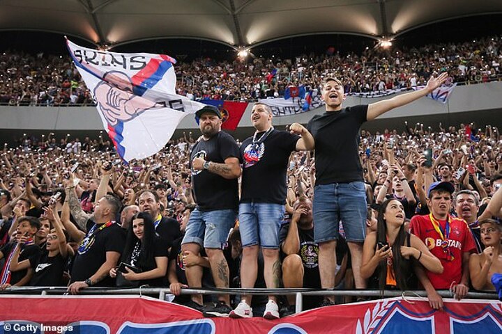 The fans from Steaua Bucuresti fight with the police in the stands News  Photo - Getty Images