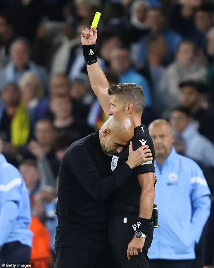 Guardiola shown a yellow card at full-time after arguing with the ref| All Football
