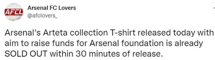 Arsenal release t-shirts created by Mikel Arteta inspired by Tottenham team  talk from  All Or Nothing documentary as Gunners raise money for The  Arsenal Foundation