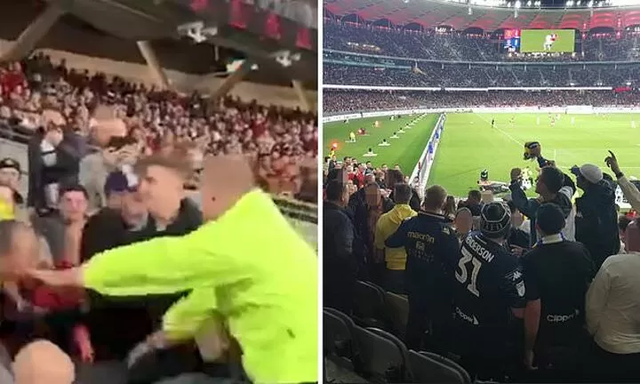 Man Utd And Leeds Fans Fight In Perth S Optus Stadium Dailymail All Football