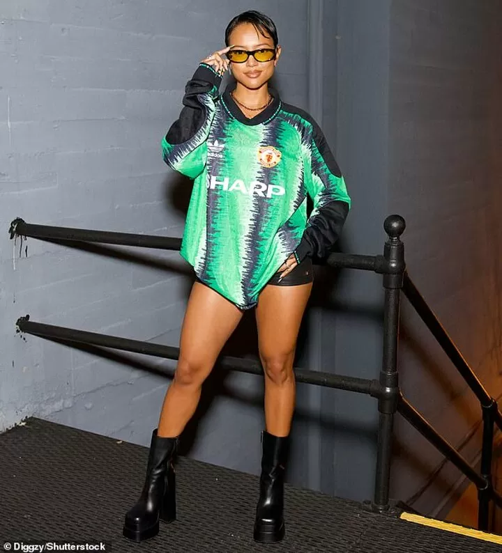 karrueche green dress Karrueche Tran wears Manchester United icon Peter Schmeichel shirt as a  dress| All Football