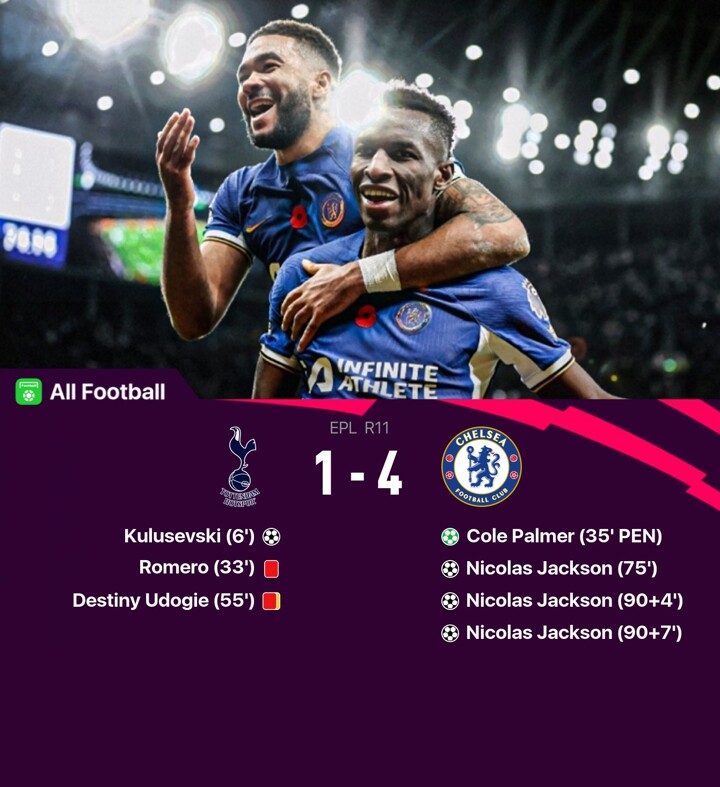 Tottenham 1 Chelsea 4 LIVE RESULT: Jackson's hat-trick sinks nine-man Spurs  in chaotic derby with FIVE disallowed goals