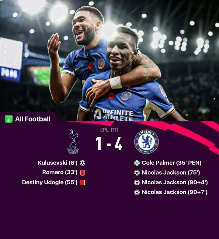 Tottenham vs Chelsea finals score, result and highlights as Jackson  hat-trick ends brave resistance of nine-man Spurs