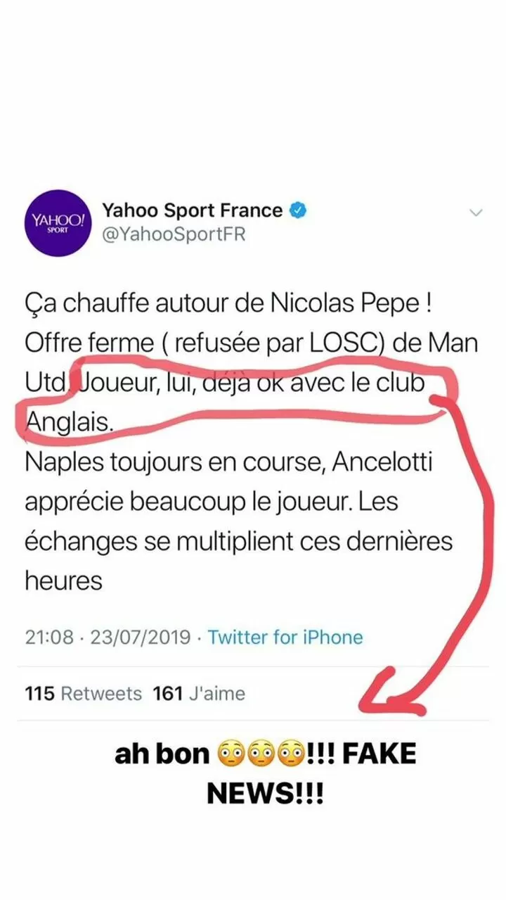 Fake News Nicolas Pepe S Agent Breaks Silence On Man Utd