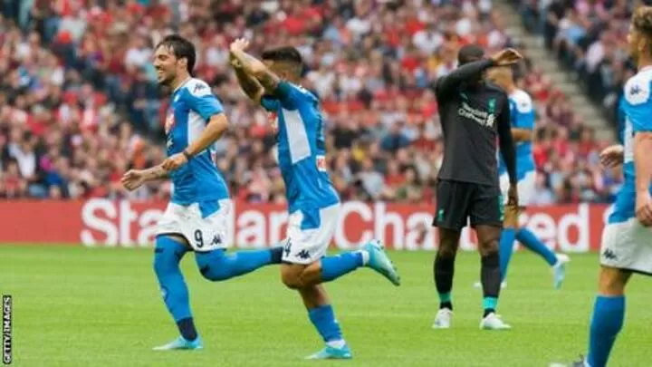 Liverpool 0 3 Napoli Reds Beaten As Harvey Elliott Makes First Appearance All Football