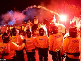 Five officers were injured in violent scenes before Aston Villa's 2-1 win