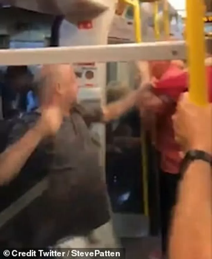 Shocking Moment Liverpool And Man City Fans Fight On Underground Train All Football