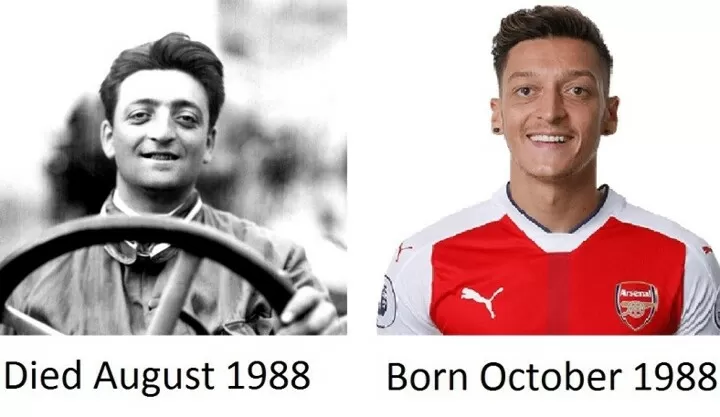 FUN FACT: Enzo Ferrari(left), founder of Ferrari, died in 1988. Mesut Özil,  footballer, was born in 1988. Exactly three months after Ferrari died,  Mesut Ozil, the footballer was born in another country.