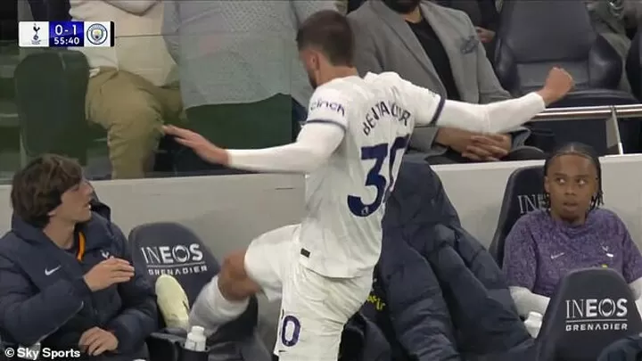 Bentancur furiously kicks chair after being subbed off in 2-0 Man City  defeat| All Football