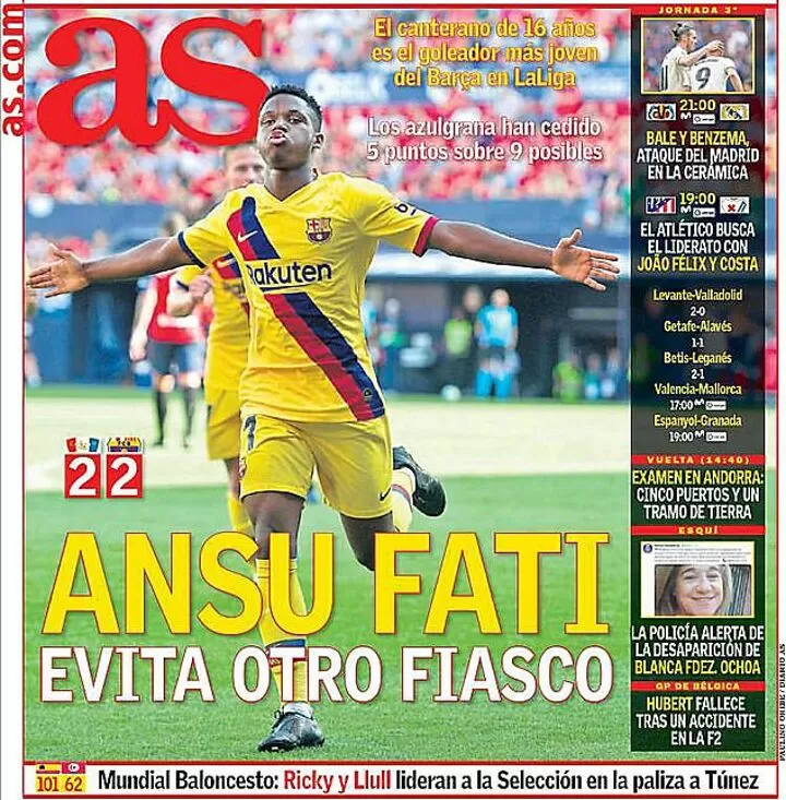 Ansu Fati Lauded By Spanish Media After Becoming Barca S Youngest Scorer All Football