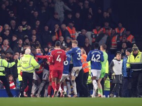 Slot, Jones and Doucoure sent off in post-match brawl during Merseyside derby