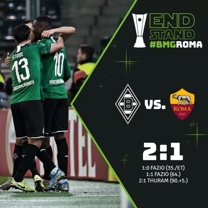 Roma Stunned By 95 Winner And Lose 2 1 To M Gladbach In Europa League All Football