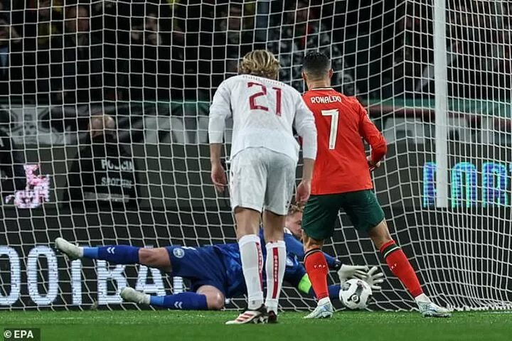Bruno appears to celebrate before Ronaldo's missed penalty against Denmark|  All Football