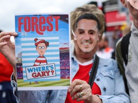 Gary Neville trolled with masks and X-rated chant by Nottingham Forest fans after Sky Sports pundit banned from stadium