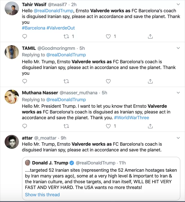 Hundreds Of Barca Fans Urge Donald Trump To Act Against Iranian Spy Valverde All Football