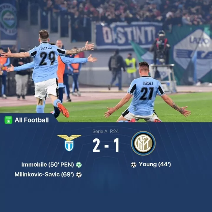 Lazio 2 1 Inter Hosts Surpass Inter At Table Despite Young S