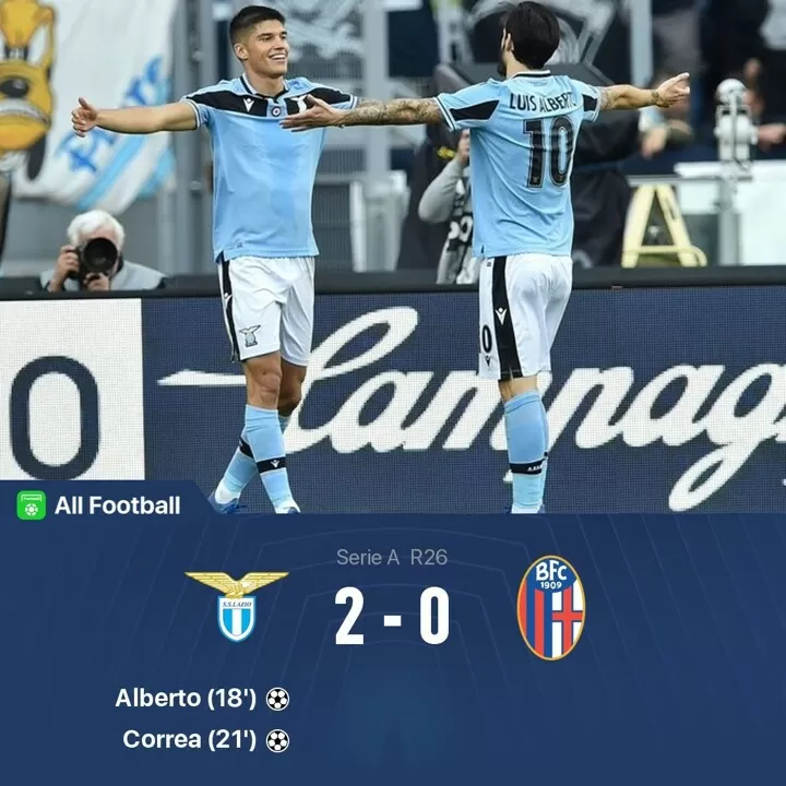 Lazio 2 0 Bologna Host Go Top In Serie A With 21 League Games
