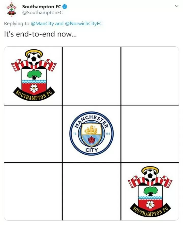 Manchester City and Southampton square off in Twitter tic-tac-toe