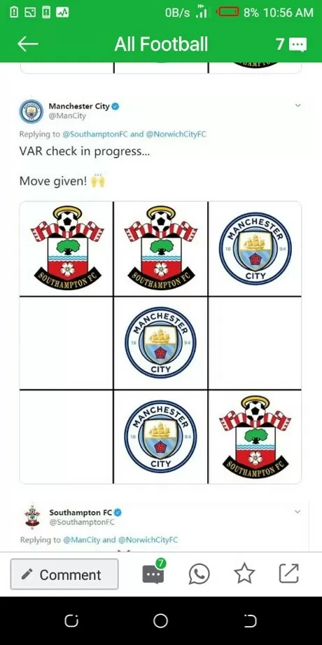 Manchester City and Southampton square off in Twitter tic-tac-toe
