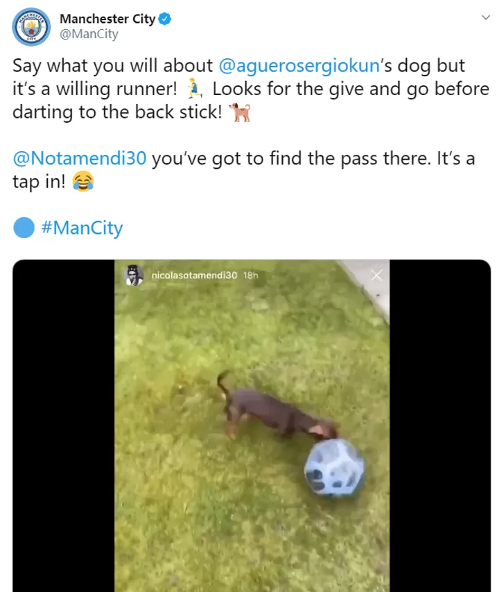 Man City Troll Otamendi After Defender Gets Dribbled Past By Aguero S Dog All Football