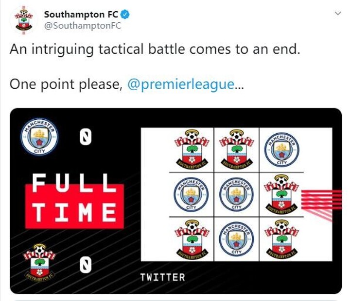 Manchester City and Southampton square off in Twitter tic-tac-toe battle  during coronavirus hiatus, London Evening Standard