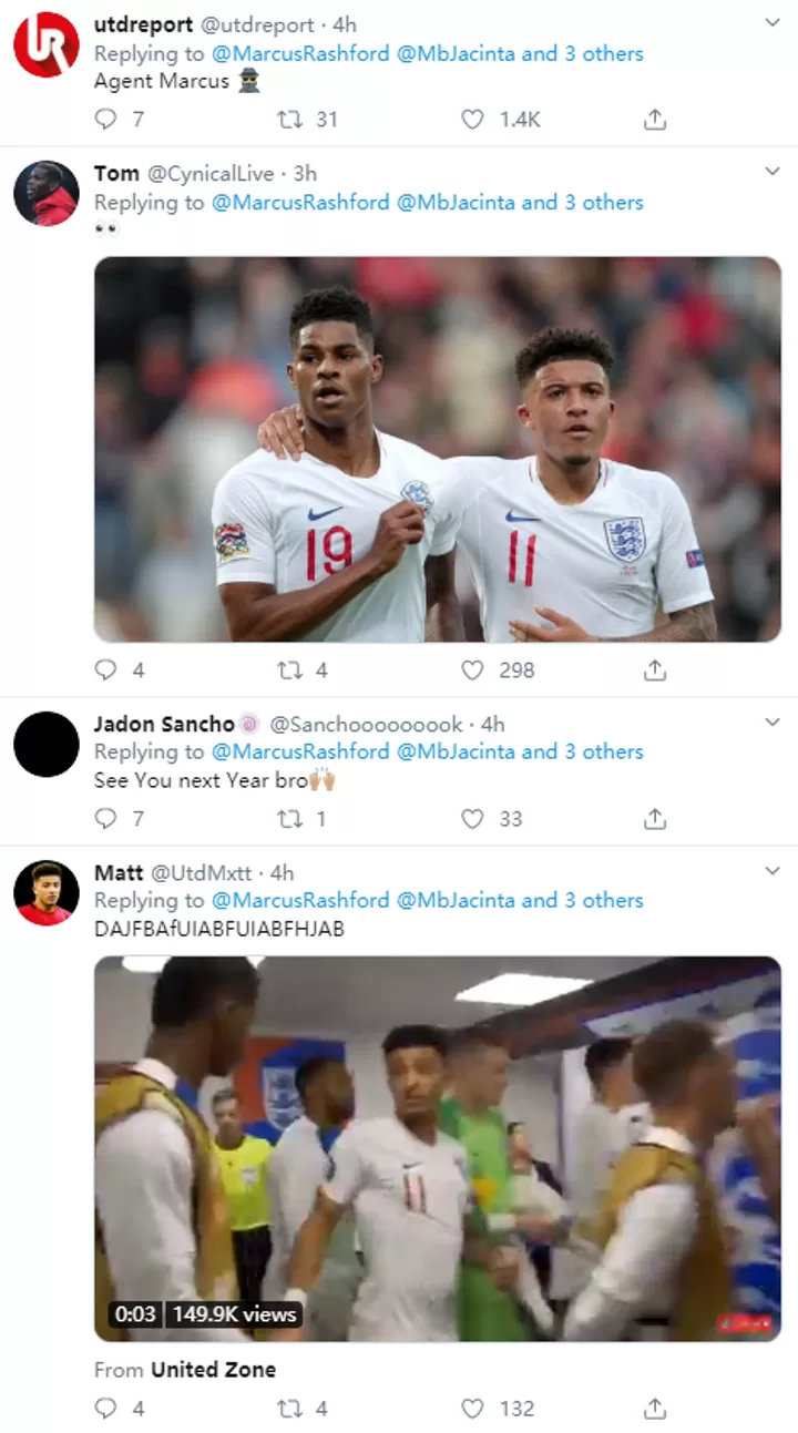 Man Utd Fans Love What Rashford Sent To Sancho On Twitter All Football