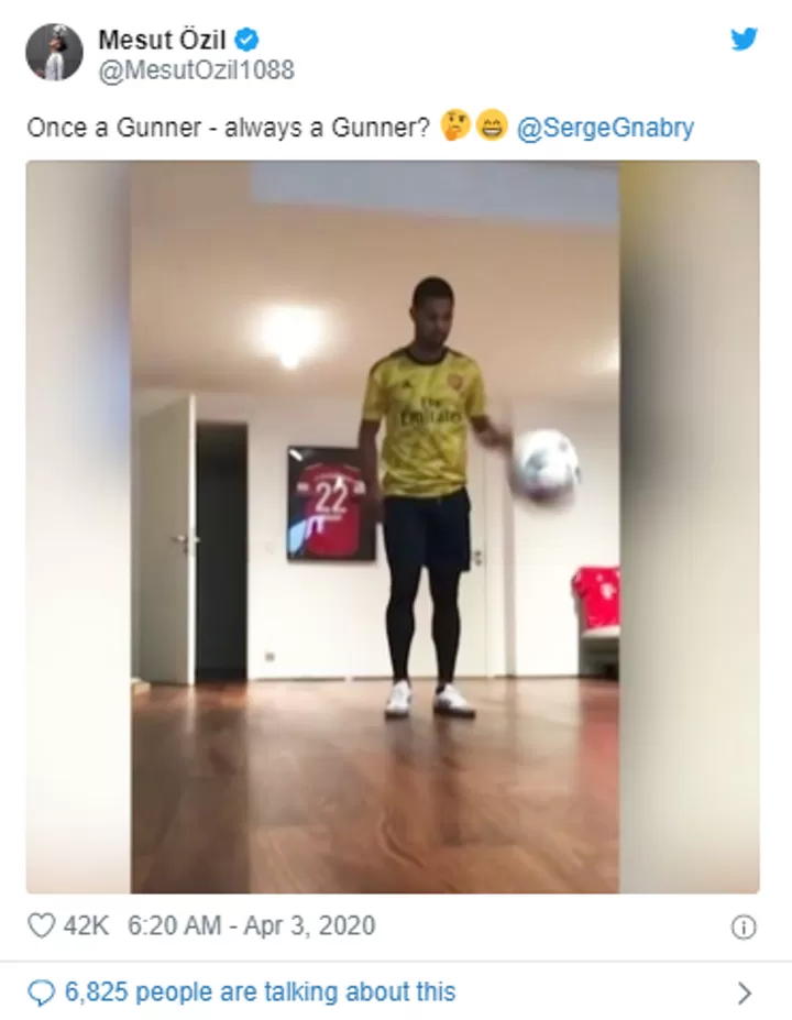 Once Gunner Always Gunner Ozil Jokes Gnabry Who Wears Arsenal Shirt At Home All Football