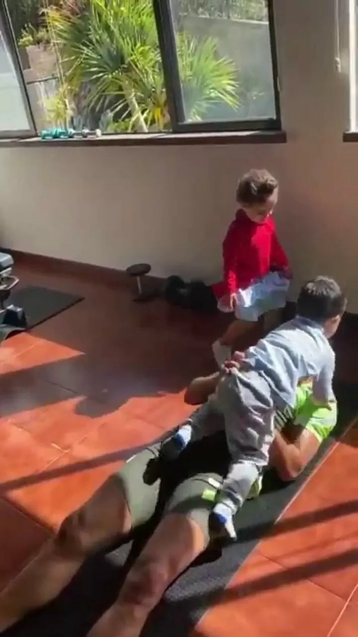 Ronaldo proves working from home is hard as he lifts kids when