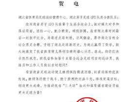 湖北U20男足夺得全运会金牌，湖北省体育代表团送上贺电